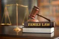 Family Law books on desk in law firm.
